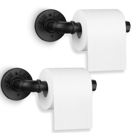 2 Pack Industrial Pipe Toilet Paper Holder, Heavy Duty DIY Vintage Rustic Iron Roll Tissue Wall Mount Paper Holder Towel Racks with Hardware for Bathroom, Kitchen, Bedroom, Hallway