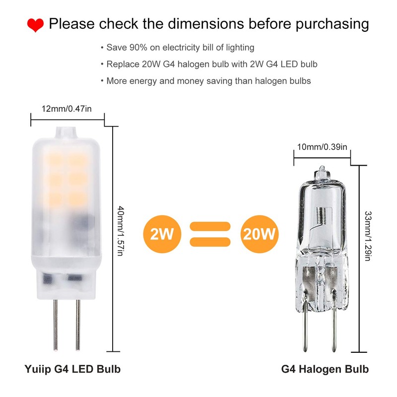 G4 LED Light Bulb 2W AC/DC 12V Warm White 2700K