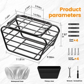 Bike Rear Basket with Liner & Waterproof Cover Large Capacity Cargo Rack