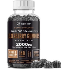 Sambucus Black Elderberry Gummies, Zinc, Vitamin C, 140 Count | Chewable Immune Support, Adults and Kids, Berry Flavor, Non-GMO, Kosher, Pectin, Vegan