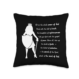 Christian Armor of God Christian Woman Mom DZGNs Armor of God Ladies Shield of Faith Sword Bible Verse Jesus Throw Pillow, 16x16, Multicolor