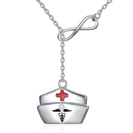 VONALA Nurse Necklace Sterling Silver Y Necklace Nurse Hat Charm Pendant Necklace Christmas Decoration Gifts for Nurse Doctor Medical Student, Sterling Silver