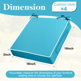 Leinuosen 4 Pcs Patio Cushion Covers, 19'' x 19'' x 3'' Waterproof Cushion Replacement for Furniture Sofa Couch Slip Covers with Adjustable Ties Portable Handle, Cover Only(Sky Blue)