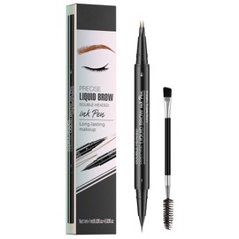 Microblading Eyebrow Pen - Waterproof 2-in-1 Dual-Ended Eye Brow Pen with 2-Fork-Tip Brow Pen and Precise Brush Create Natural Looking Defined Eyebrows Last All Day