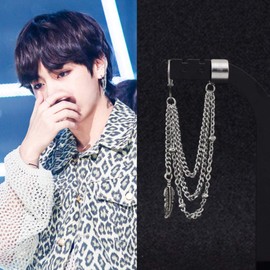 XHBTS 6 Pieces Kpop Bangtan Boy Album Jimin Chain Earrings Korean Fashion Jewellery Stud Earrings Punk Drop Dangle Double Piercing Earrings with Transparent Box, Stainless Steel