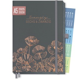 Häfft® Business Timer Deluxe 2025/2026 A5 "Poppy" Book Calendar, 18 Months: July 2025 to Dec. 2026, Appointment Planner, Weekly Planner, Sustainable & Climate Friendly