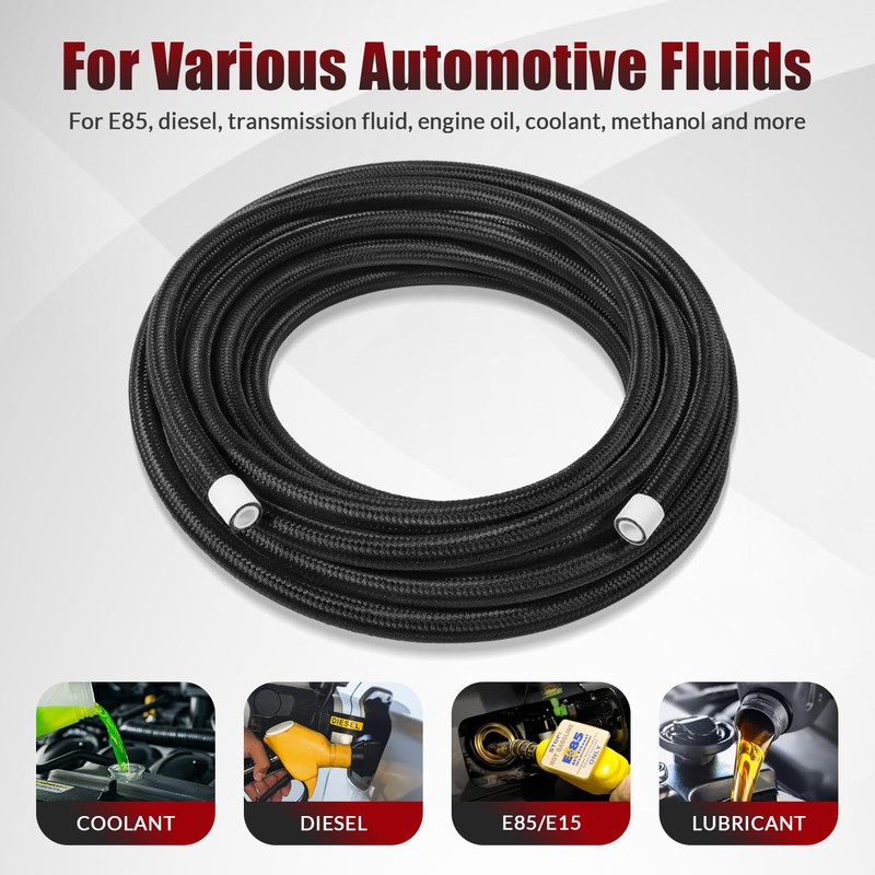 6AN 3/8” PTFE Fuel Line Kit w/Nylon Stainless Braided Fuel