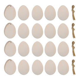 UPSTORE Egg Blank Wooden Hanging Ornaments Egg Shaped Wooden Unfinished Wood Slice DIY Paint Crafts Hanging Embellishment with Hole Hemp Ropes for Easter Christmas Party Home Crafts Decor 8cm