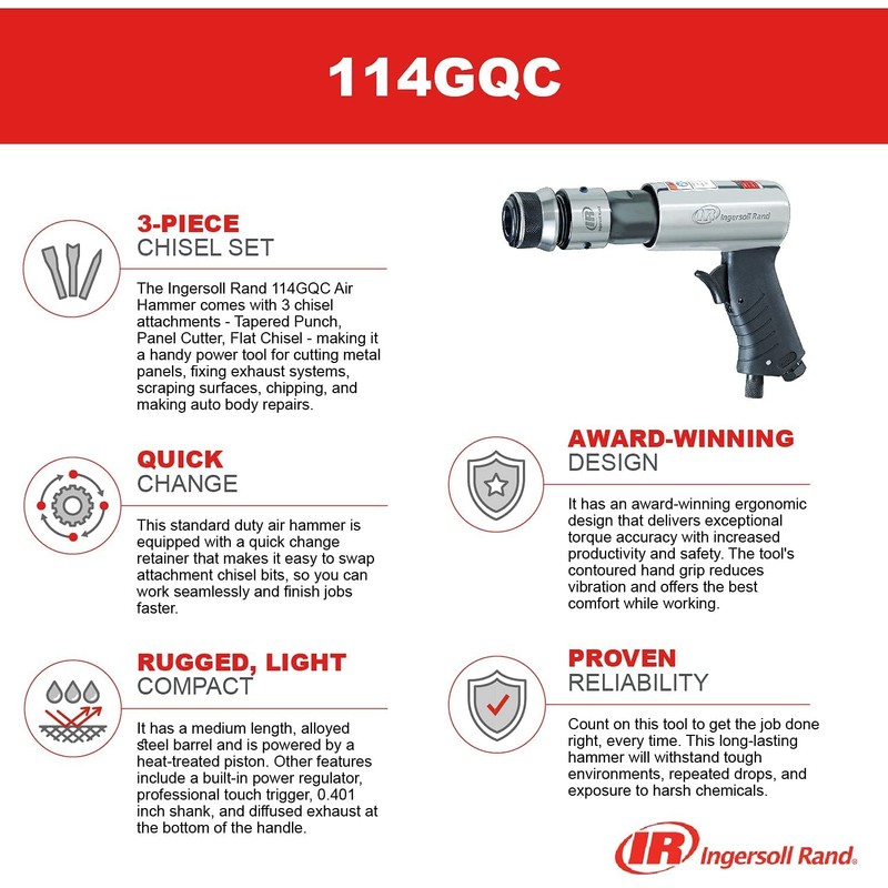 Ingersoll Rand 114GQC Air Hammer - 3 PC Chisel Set