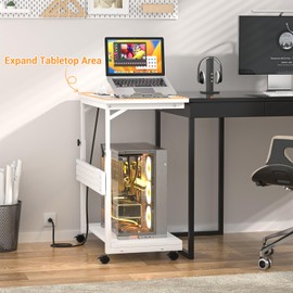 Computer Tower Stand with Power Strips, Height Adjustable PC Tower Stand/Cart with Wheels, Mobile Rolling CPU Holder, Computer Cart Side Stand for Computer Desk, 24", Carbon Fiber White