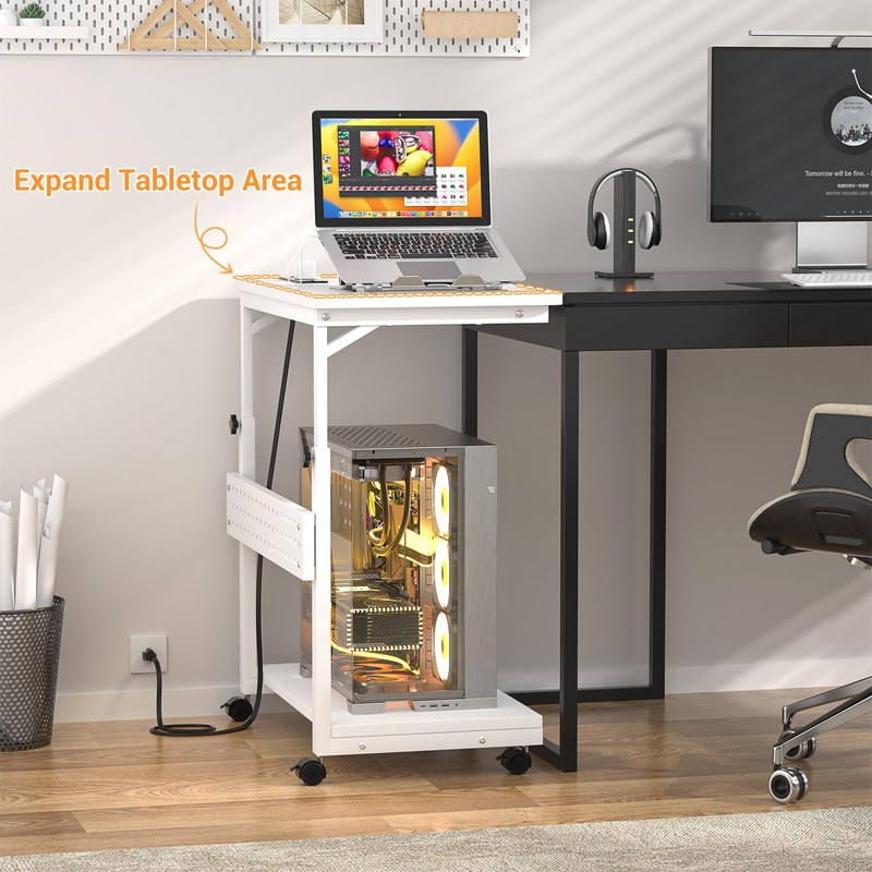 Computer Tower Stand with Power Strips, Height Adjustable PC Tower