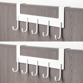 UDENIS Over The Door Coat Rack,Over The Door Towel Hanger Drying Rack,Heavy Duty Aluminum Over The Door Towel Rack Hooks for Hanging Coat, Bag, Robe - 5 Hooks White Color 2 Pack