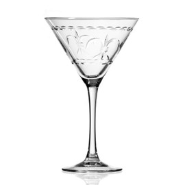 Rolf Glass Fleur De Lis Martini Glass 10 Ounce - Set of 2 Stemmed Martini Glasses - Lead-Free Glass - Diamond-Wheel Engraved Cocktail Glasses - Made in the USA