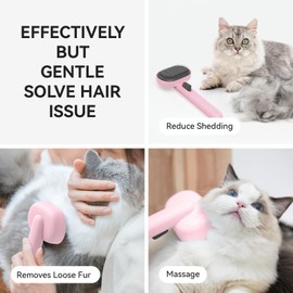 aumuca Cat Brush with Release Button, Cat Grooming Brush for Long or Short Haired Cats, Cat Hair Brush for Shedding Cat Comb for Pets Removing Loose Fur and Massage, Pink
