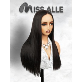Miss Alle Natural Color Straight Lace Front Wigs Human Hair 230% Density 13x4 Black Blunt Cut Double Drown Straight Wigs Human Hair Pre Plucked Bleached Knots HD Lace Frontal Wigs