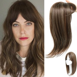 RMYHIG Hair Topper, 360° 3D Hair Toppers for Women with Thinning, 18 Inch Long Pieces for Women Clip in Middle Part Bangs (Chestnut Brown&Dark mix light brown, 3D Side Bangs)