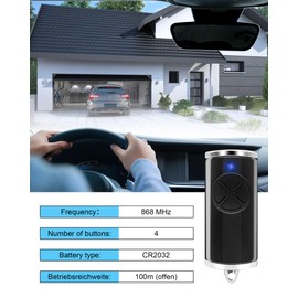 868MHz Garage Opener Remote Control, Handheld Transmitter HSE2-868-BS, HSE-4-868-BS, HS1-868-BS, HS4-868-BS, HSS4-868-BS, HSP4-868-BS Remote Control, 4 Channels Garage Door Replacement Remote Control
