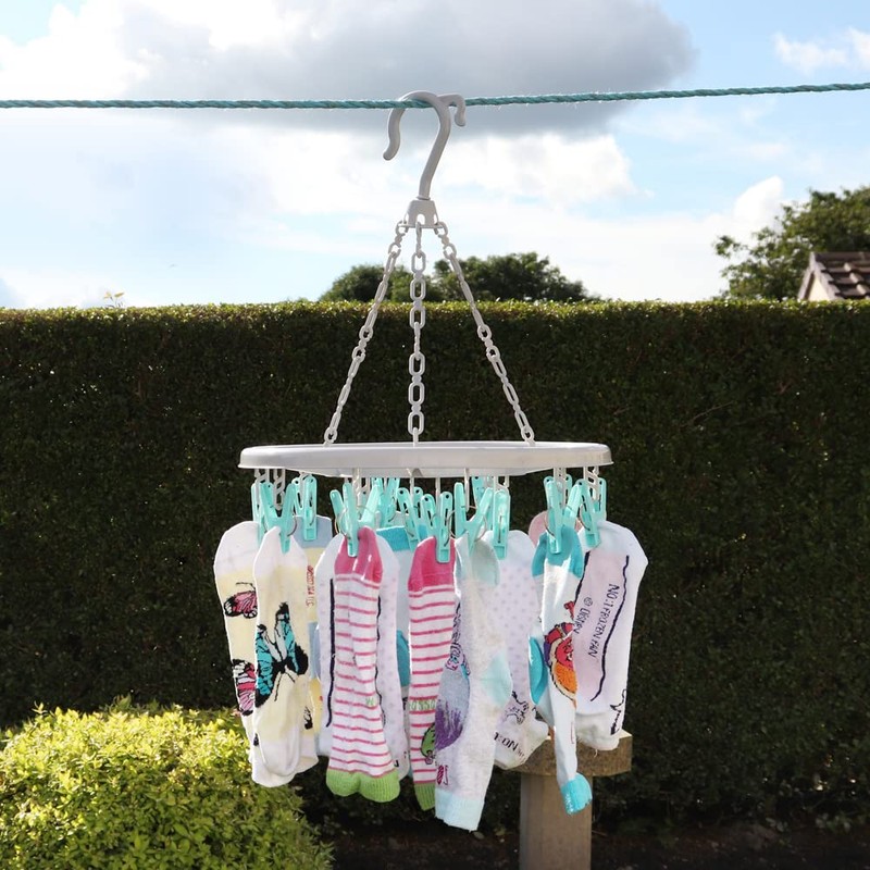 JVL Round Sock Dryer Complete with 16-Piece Clothes Pegs, Aqua,