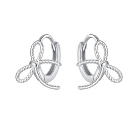 Solid 925 Sterling Silver Bow Hoop Earrings for Women Small Bowknot Hoop Earrings Cartilage Helix Earrings (Silver, One size)