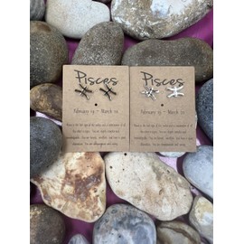 Zodiac Stud Earrings, Birthmonth Studs, Birthstone Earrings, Star Sign Studs, Birthday Studs (Gold Studs, Pisces)