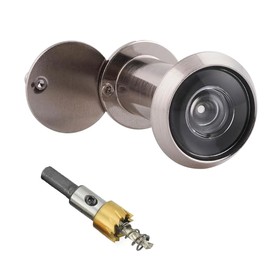 Door Viewer, Solid Brass 220 Degree Peephole, with 16mm (5/8") Drill Bit Wide Angle Door Spy Hole, Security for Front Door for 35-60mm Thick Doors Peep Hole, Door Spyhole for Safety, Satin Nickel