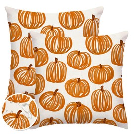 RABUSOFA Fall Outdoor Pillow Covers 18x18 Inch Set of 2 Waterproof,Orange Lines Pumpkin Decor Autumn Throw Cushion Cases Thanksgiving Decoration for Home Couch (Orange, 18"X18")