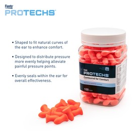 Flents Flents Protechs Foam Ear Plugs, Contoured for Comfort, Ideal for Work with Loud Noise, Heavy Machinery, Construction, Studying & Traveling, NRR 32, Orange, Easy to Use, Made in The USA, 100 Pair