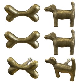 Adorable Golden Retriever + Dog Bone Cabinet Knobs, 6Pcs Bronze Dog Drawer Pull, Fun Pet Handles for Puppy-Themed Dresser Closet Cupboard Wardrobe Bathroom Kitchen(Zinc Alloy)