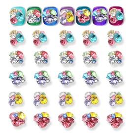 JERCLITY 25 Pieces 3D Candy Color Mini Stacked Diamonds for Nail Art Colorful Rhinestone Nail Art Charms Nail Art Shiny Gems Accessories for Women