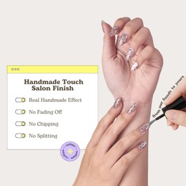 Nailique Grey Dot Cat Eye Press On Nails - Hand-painted Short Almond 26 Nails Set Fake Nails Reusable Kit Nail Art Design