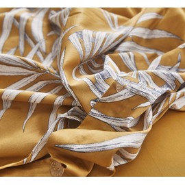 Eikei Modern Vintage Retro Mod Print Bedding Egyptian Cotton Duvet Cover Set Minimalist Chic Botanical Design Asian Zen Style Reversible Pattern in Full Queen or King Size (Queen, Mustard Yellow)