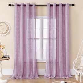 Estelar Textiler Light Purple Boho Farmhouse Curtains 96 Inches Long, Soft Linen Textured Embroidered Bedroom Curtains, Light Filtering Grommet Semi Sheer Drapes for Living Room, 52Wx96L, 2 Panels