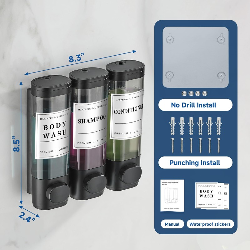 Shower Soap Dispenser Wall Mounted No Drill Shampoo Dispenser for