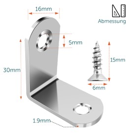 shinfly Angle Connector, 20 Pieces 30 x 30 mm, Angle Metal 90 Degree with 45 Pieces Screws, Stainless Steel Metal Angle L Brackets, for Furniture, Chair, Table, Window, Angle Bracket
