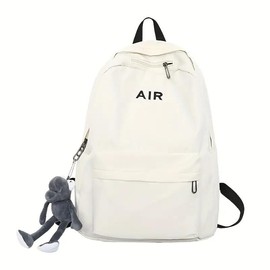 Maxoner Large Capacity Backpack, College School Bookbag, Stylish Simple Canvas School Bag With Doll Pendant - Color: White