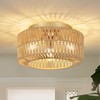 PAUFUL Boho Light Fixtures, 3-Light Farmhouse Rattan Ceiling Light, Flush