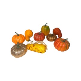 Fall Harvest Decorative Gourd Set of 9, Artificial Pumpkins and Corn, Autumn and Thanksgiving Home Decor