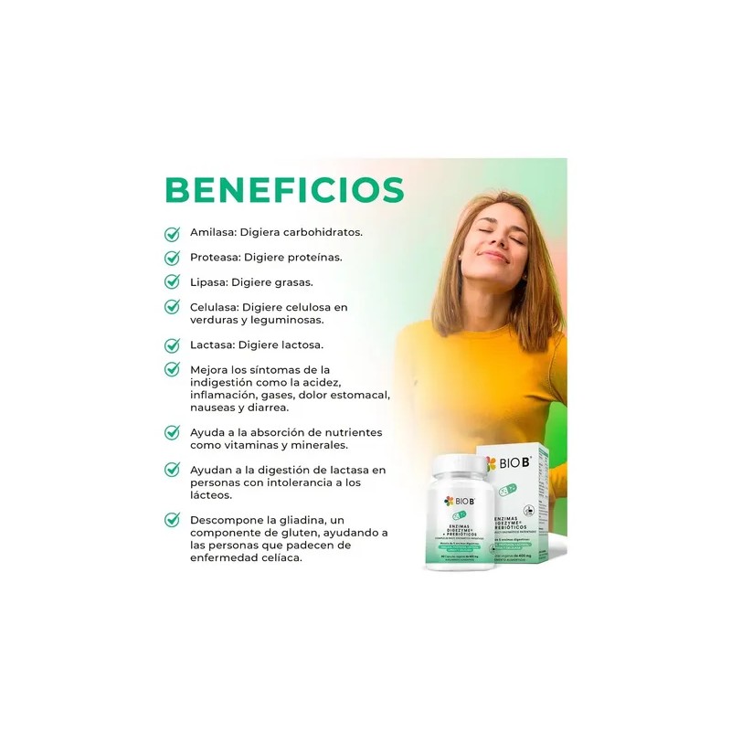 Bio B | Enzimas Digezyme® Prebióticos | 90 Cápsulas Veganas