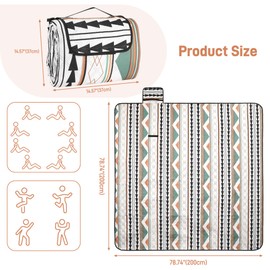 TranRantic Picnic Blanket Waterproof, 200 x 200 cm Sandproof Beach Mat, Multipurpose Picnic Mat, Washable Travel Blanket, Foldable Camping Blanket for Travel, Hiking, Garden, Beach, Tent (Bohemian)