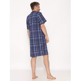 Timone TIDR5001 Men's Nightdress with Sleep Cap, Navy checked (short sleeve)