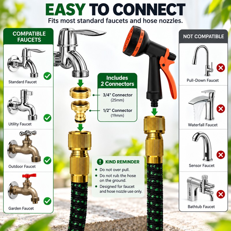 100FT Expandable Garden Hose with 10-Function Nozzle – Lightweight No-Kink