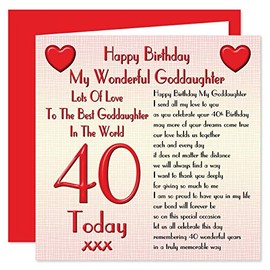 My Goddaughter 40th Happy Birthday Card - Lots Of Love To The Best Goddaughter In The World - 40 Today