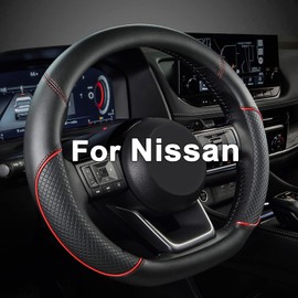 GIANT PANDA D Shape Steering Wheel Cover for Nissan Rogue Kicks - Auto Car Steering Wheel Cover Customized for Nissan Altima Sentra(Black+Red Line-D-Shaped)