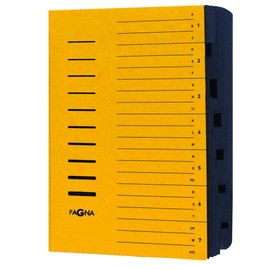 Pagna 24081 Desk File Folder with 7 Sections Pressboard Elastic Straps Black Index 1-7/A-Z on Cover Yellow