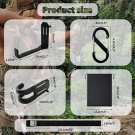 HNJXCAQYQ Treestand Strap Gear Hangers - Comes with 3 Metal Gear Hooks and 1 Bow Hanger, for Tree Stand Platform Hunting Gears