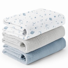 Konssy 3 Pack Muslin Swaddle Blankets for Unisex, Newborn Receiving Blanket, Large 47 x 47 inches, Soft Breathable Muslin Baby Swaddles for Boys & Girls