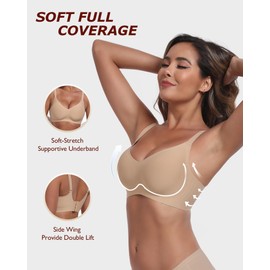 LUXMAY Wireless Comfortable Bra Seamless Soft No Underwire Bras for Women Full Coverage Push Up Everyday No Show Bra with Support and Lift Nude 36DDD