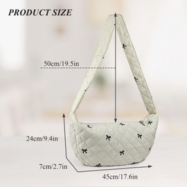 AfitLulu Quilted Shoulder Bag Puffy Tote Bag for Women with Zipper, Women Crossbody Bag Hobo Bag Satchel Handbag Butterfly Embroidered Cloud Bag Lightweight for Shopping Work (White)