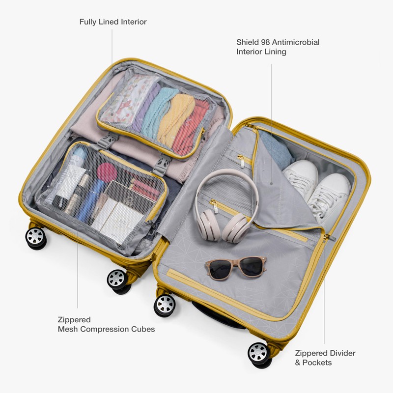 Traveler's Choice Pagosa Indestructible Hardshell Expandable Spinner Luggage, Yellow, 22-Inch