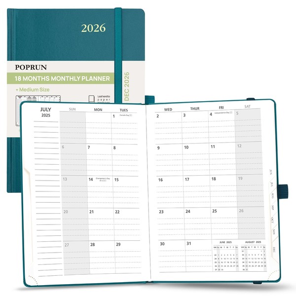 POPRUN 2025-2026 Monthly Planner (A5 8.5" X 6.25"), 18-Month Calendar